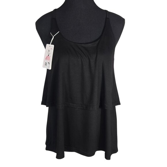 NWT | Black Tiered Ruffle Tank Top Flowy Babydoll Style Tunic | Small - Picture 1 of 4